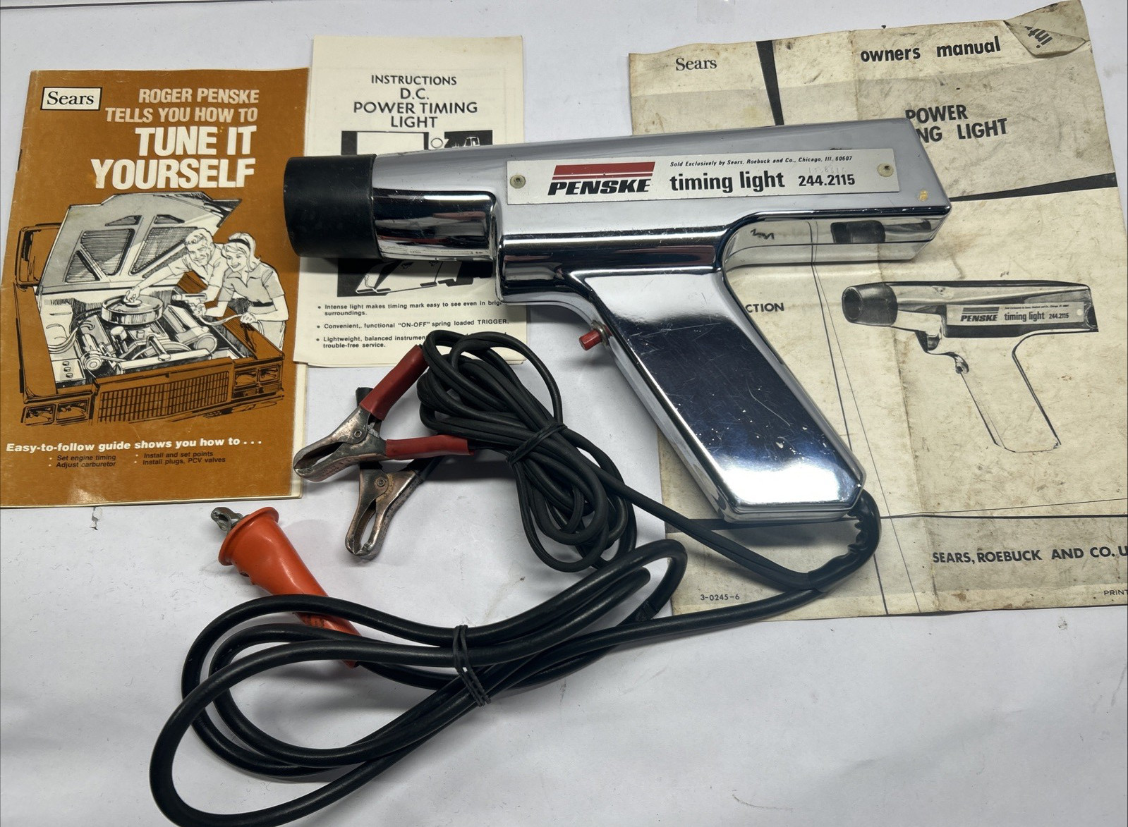 Vintage Sears Roebuck Penske Chrome Power Auto Timing Light Gun 244.2115 Manual