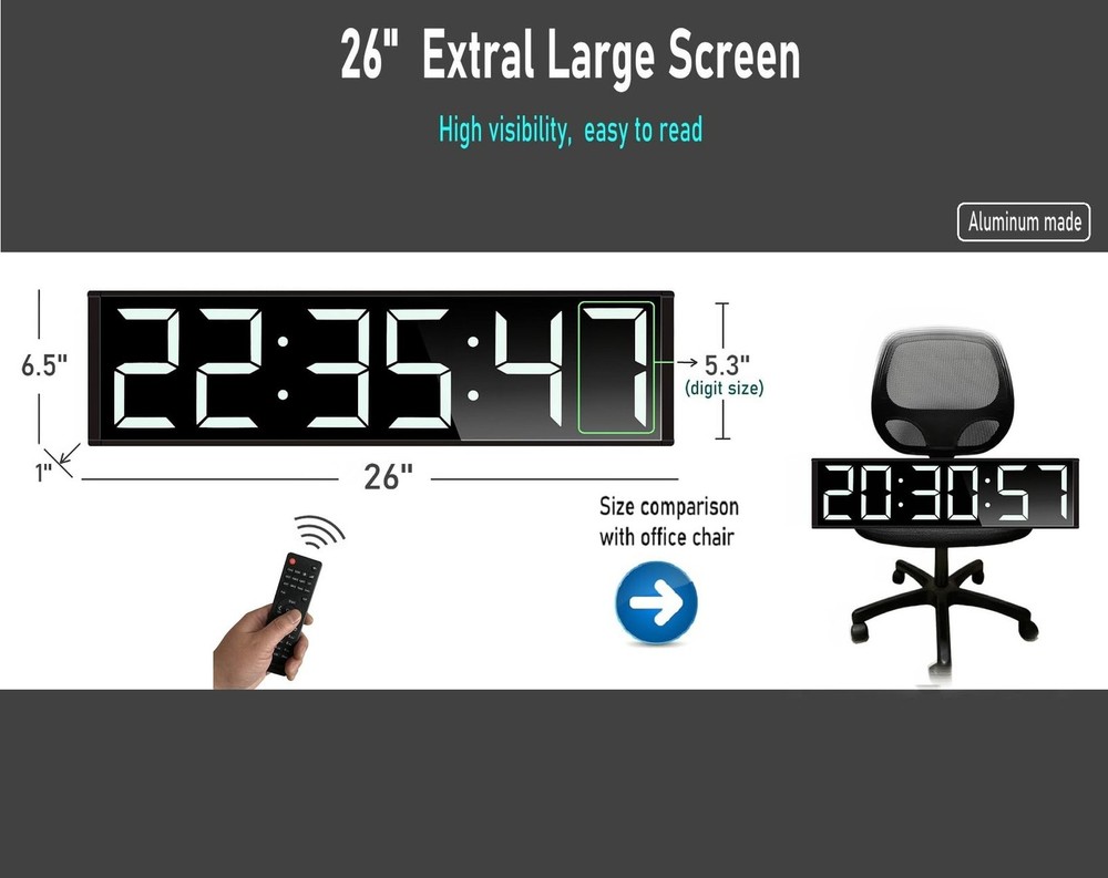 26'' Extra Large Home Gym Timer Clock, Programable Workout Interval Timer, Di...