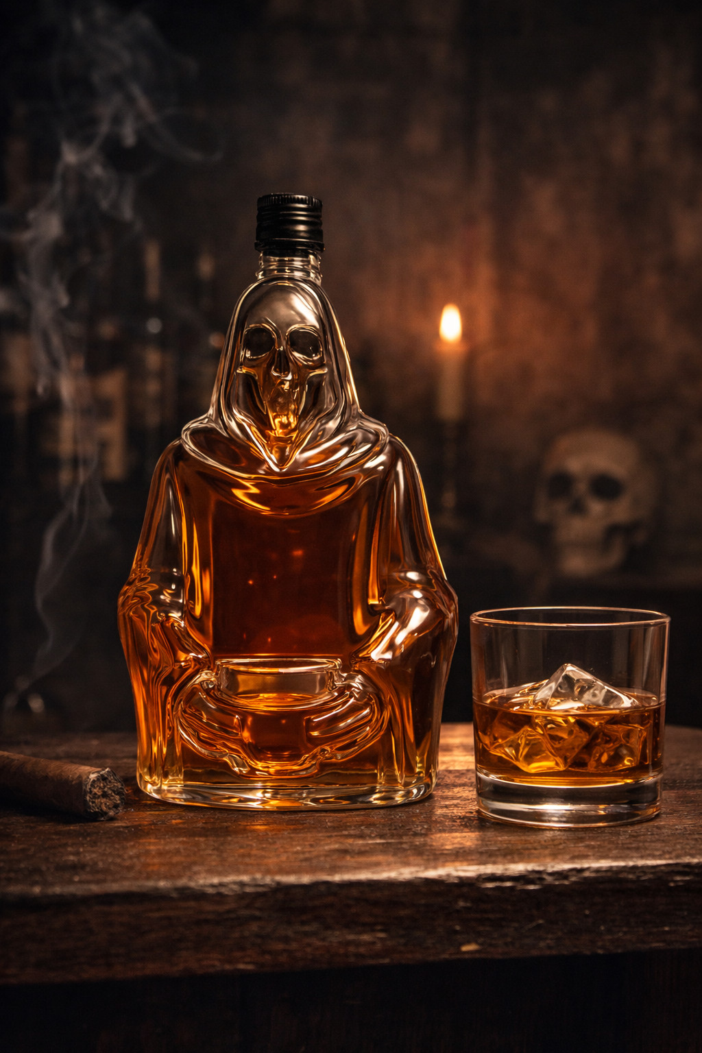 Grim Reaper Glass Whiskey Decanter – 350ml Gothic Skull Bottle for Bourbon