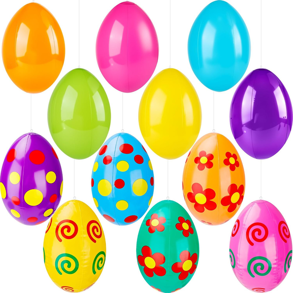 12 Pack 16 Inch Inflatable Easter Eggs Large Colorful Easter Egg Inflatables Blo