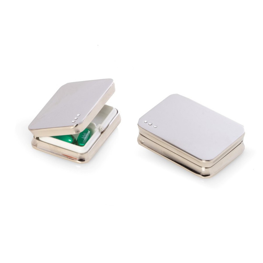 Bey-Berk Pill Box Nickel Plated Rectangular  with Divider, Grey