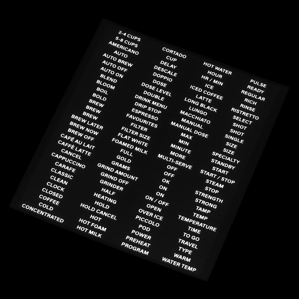 116pcs White Print Coffee Machine Function Sticker Labels Words Decal Button