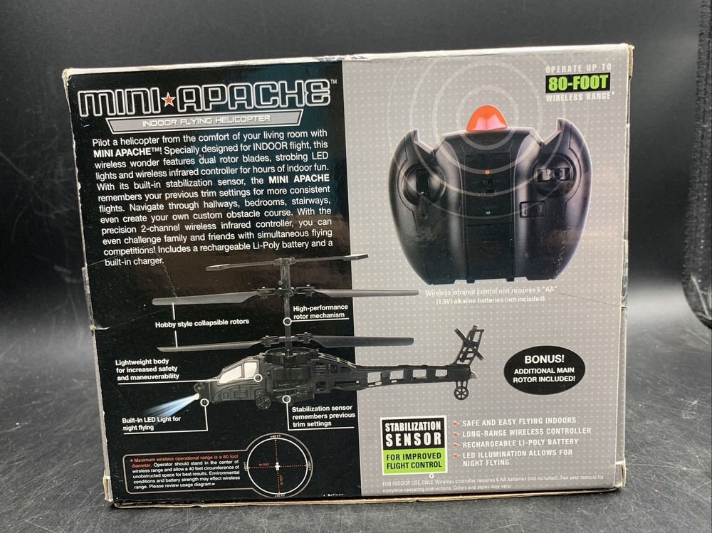 MINI APACHE Indoor Flying Helicopter NEW IN BOX Gray