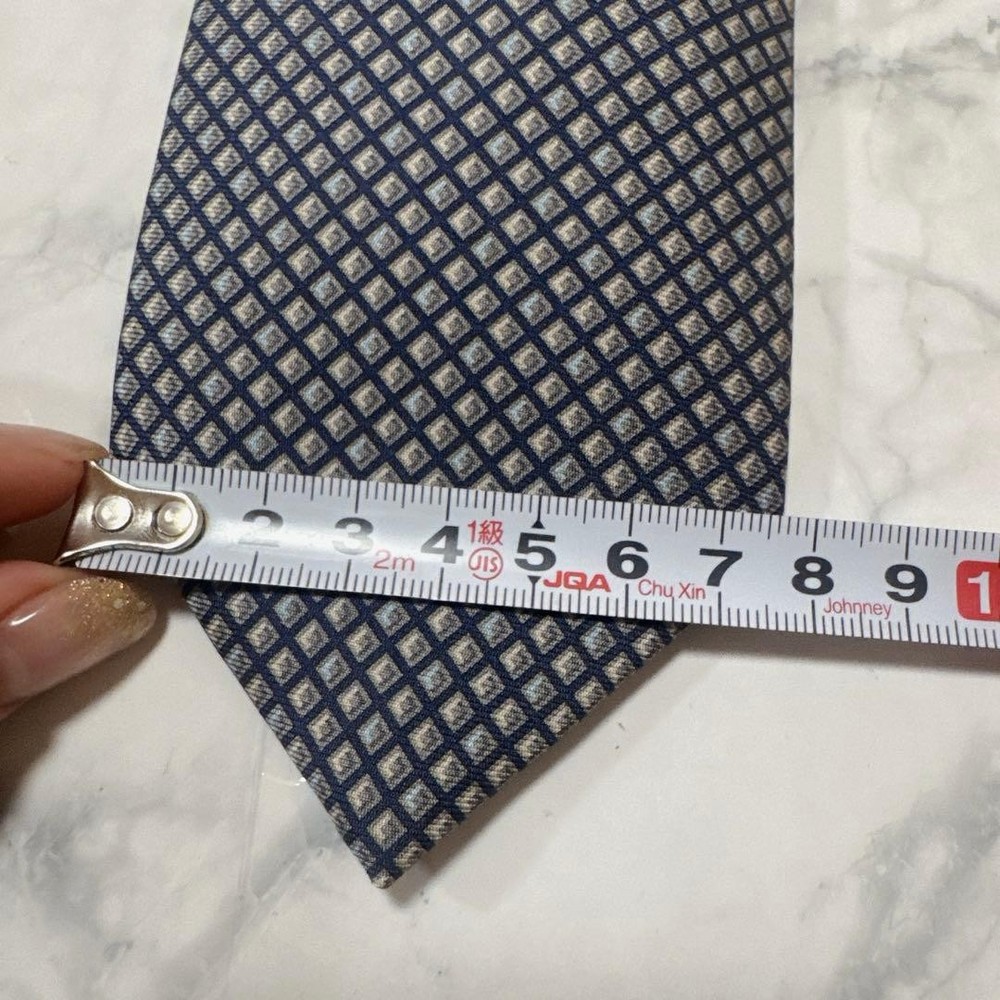 HERMES Square Pattern Tie Navy Gray with Box