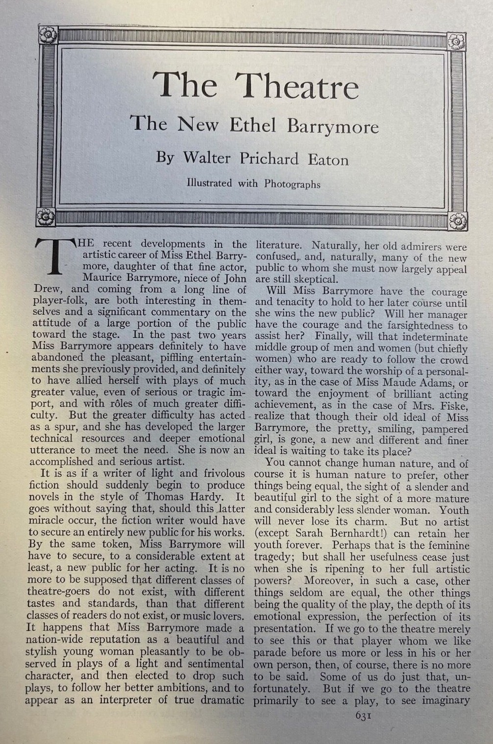 1911 Actress Ethel Barrymore illustrated