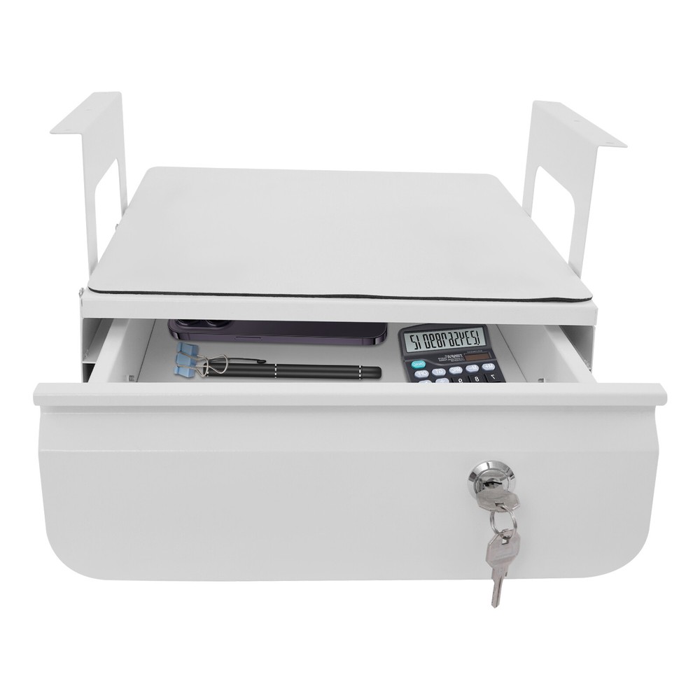 13” Under Desk Pull-Out Drawer Lockable Sliding Storage Drawer White With Lock