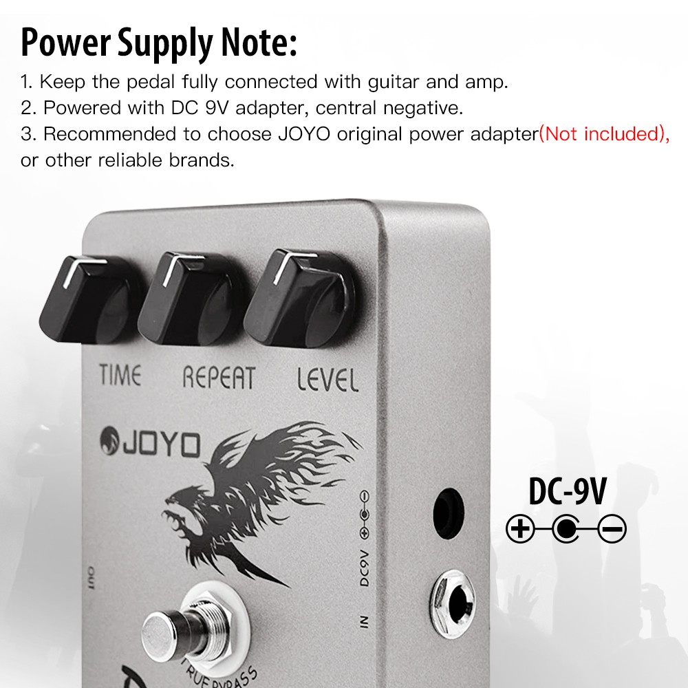 JOYO Digital Delay Guitar Pedal Range 25ms-600ms Time/Repeat/Level True Bypass