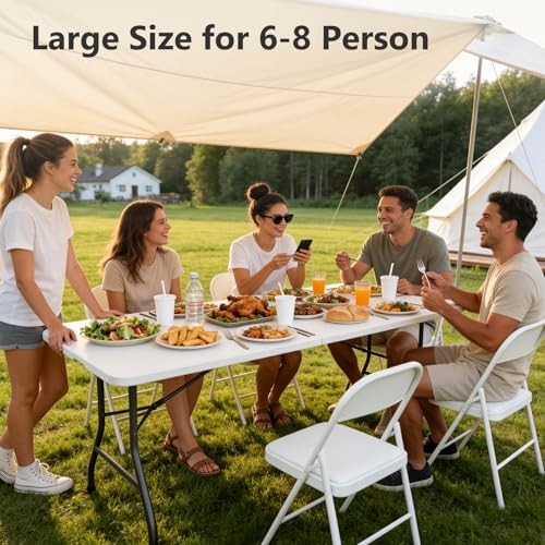 Folding Table 2 Pack, 6 FT Foldable Plastic Table with 6FT - 2 Pack White
