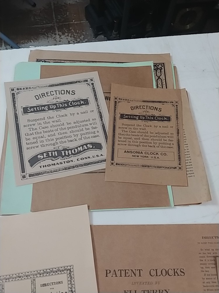 Restoration Replacement Paper Clock Labels & CLOCK DIRECTIONS
