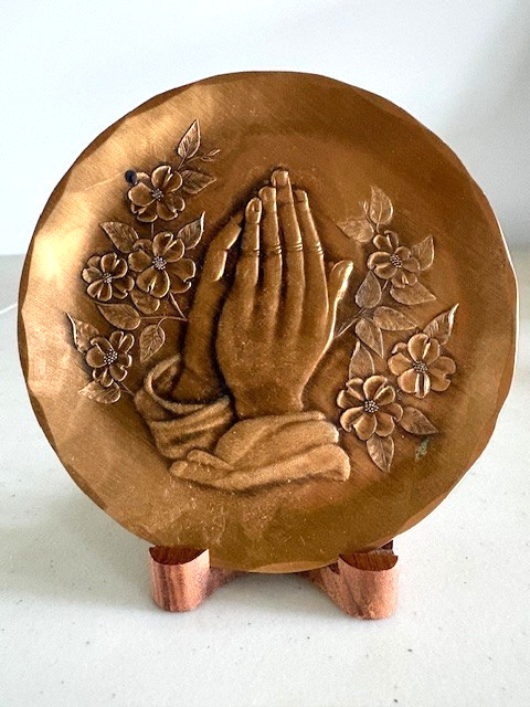 Wendell August Forge Solid Bronze 4 3/8" Coaster with Stand & Box, Praying Hands