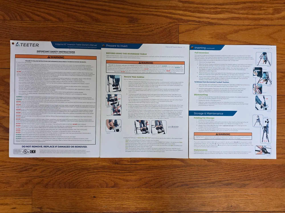 Teeter FitSpine X3 Inversion Table Easy Adjust Positions & Ankle Lock, Excellent