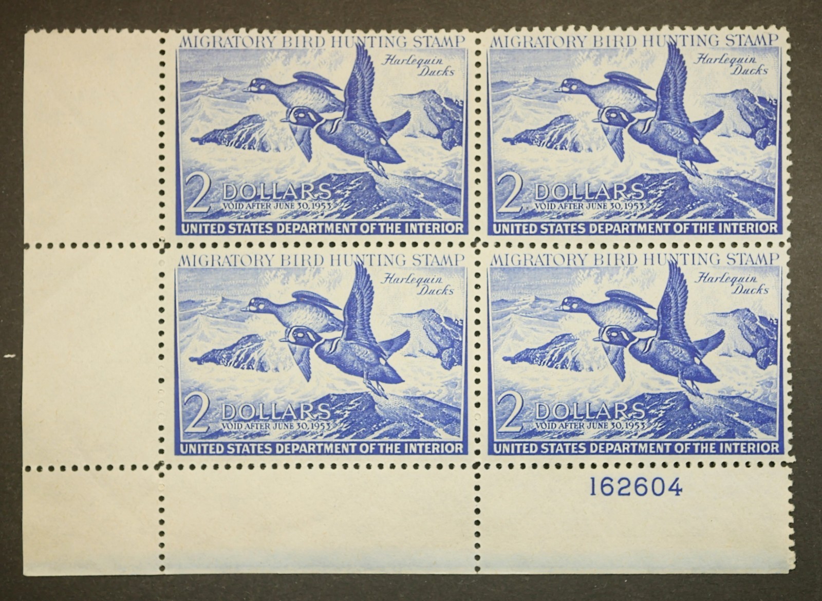 RW19 Federal Duck Hunting Stamps Block of FOUR (4), MNH, OG, 1952 w/Plate Block#