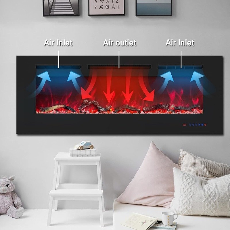 Electric Fireplace Insert Wall Mounted Heater Remote Control Multicolor Flame US