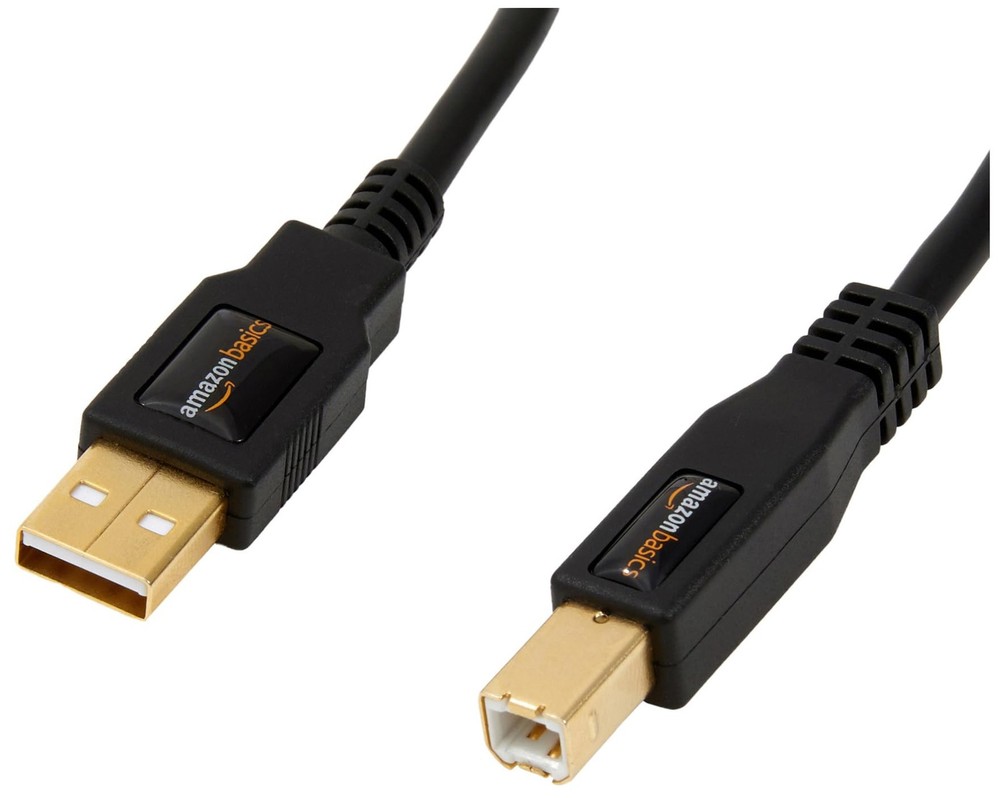 Amazon Basics USB-A to USB-B 2.0 Printer Cable Gold Plated 16ft Scanner Black