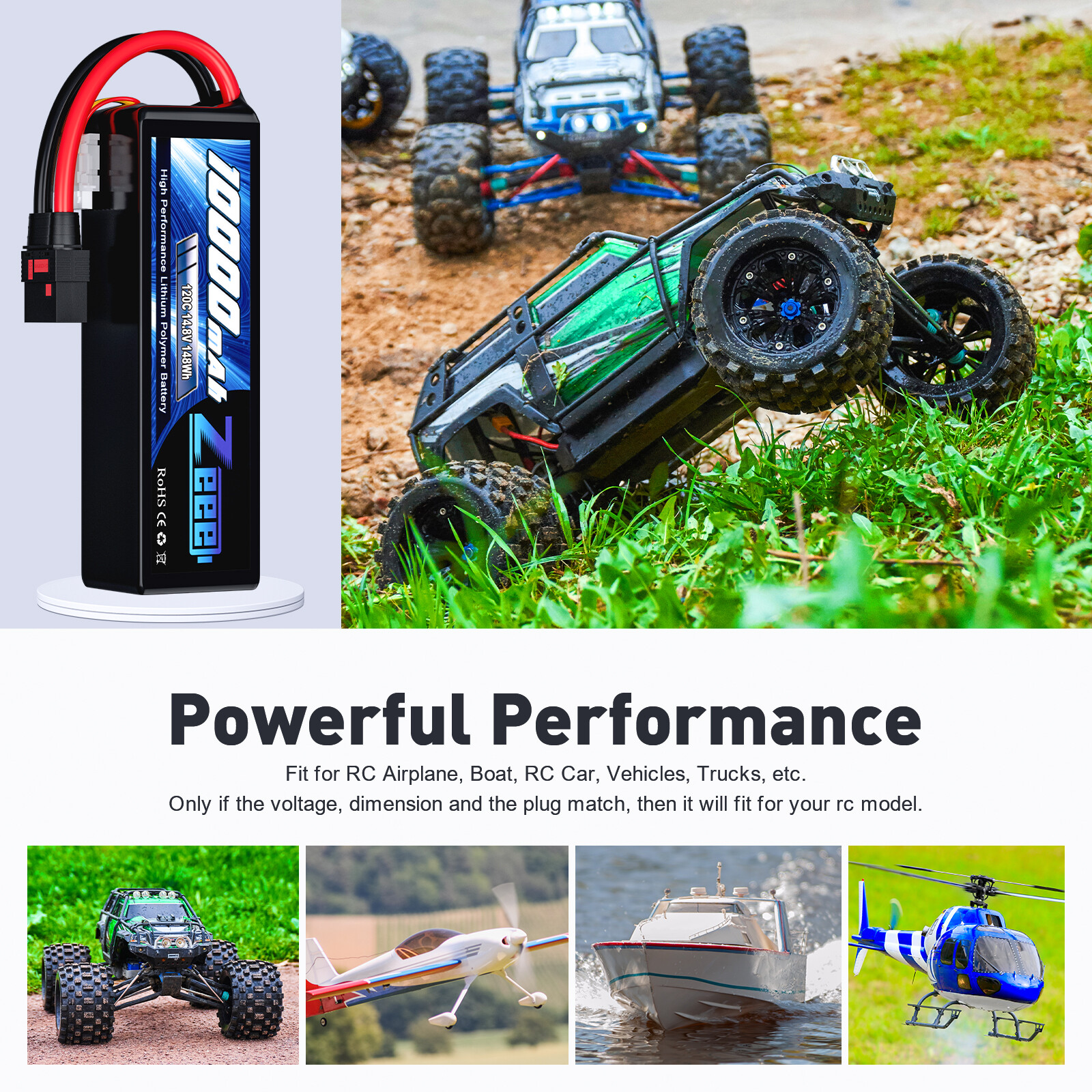 2x Zeee 14.8V 120C 10000mAh 4S Lipo Battery QS8 Plug Soft Pack for Xmaxx RC Car