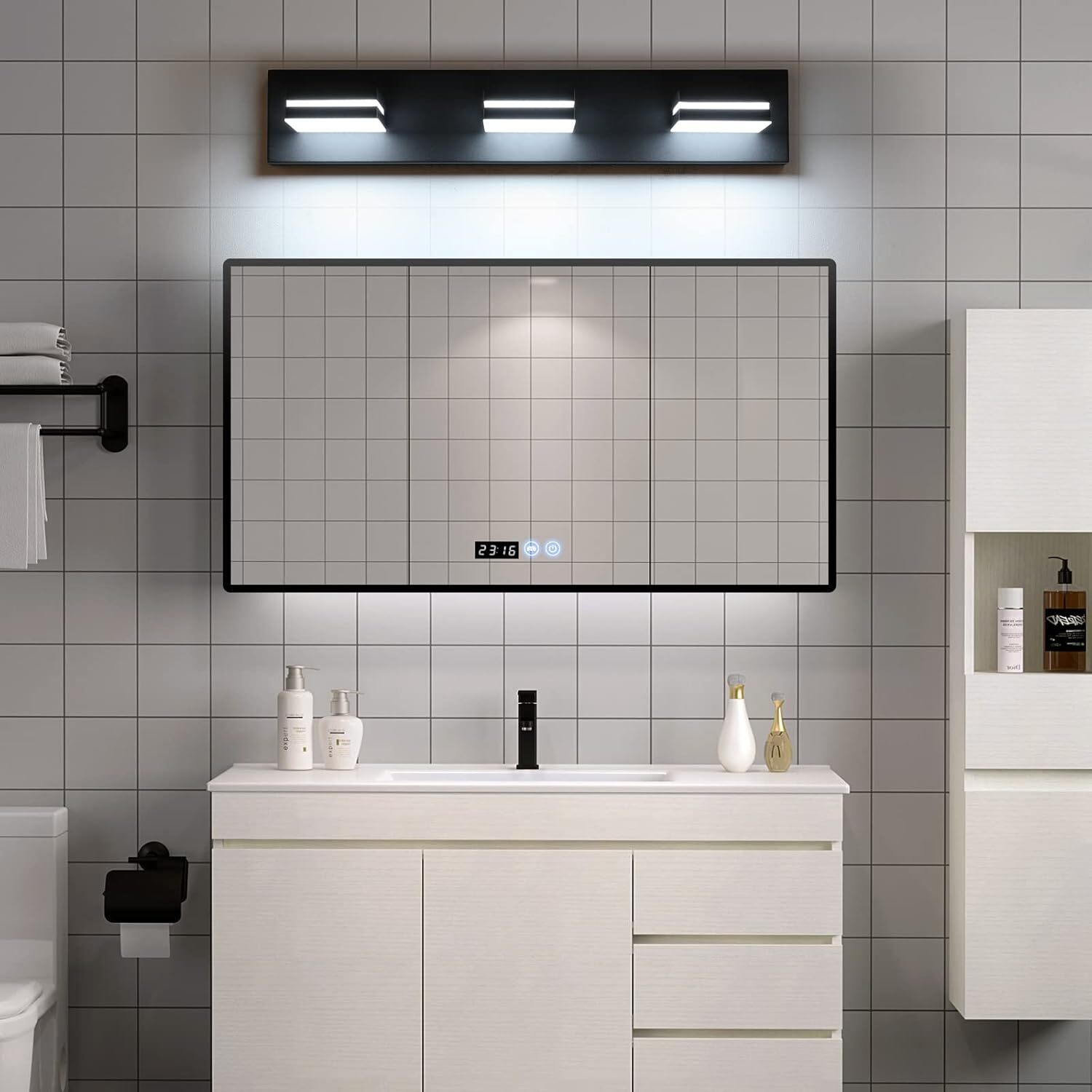 LED Bathroom Vanity Light Fixture 3-Light 24" Matte Black Over Mirror 6000K New