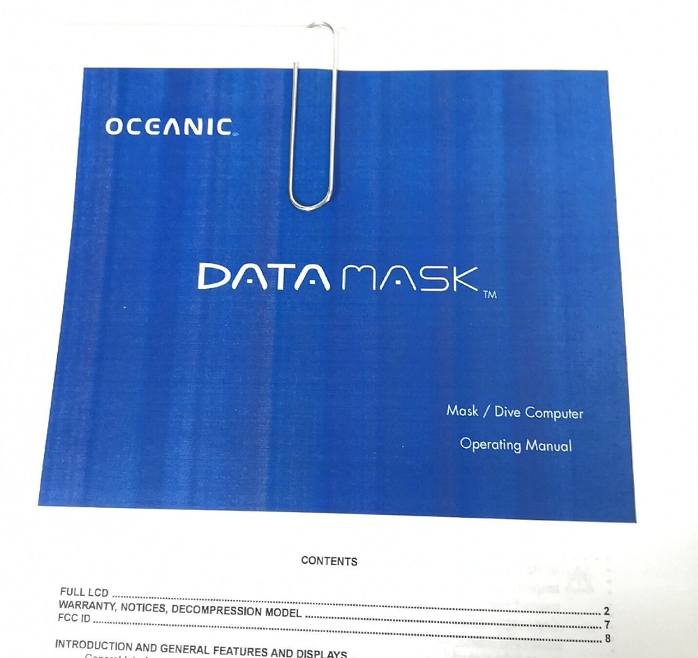Oceanic DataMask Scuba Dive Wireless Computer Operating Manual Printed Data Mask