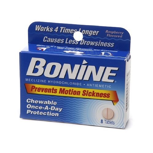 2 Pack Bonine Motion Sickness Prevention Raspberry Chewable Tablets 8 Each