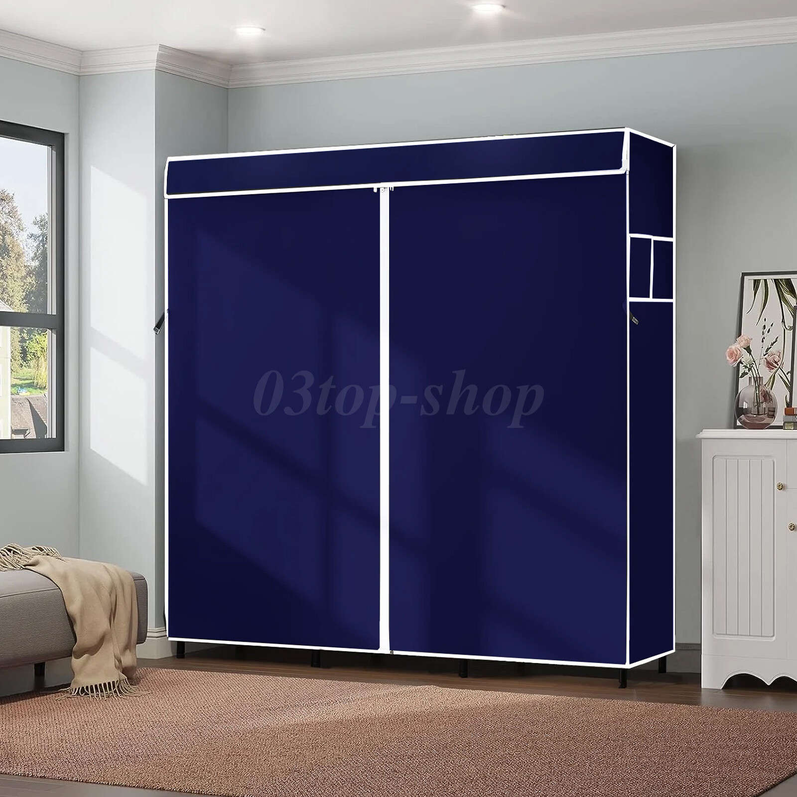 Design Portable Closet Wardrobe Clothes Rack Storage Organizer Shelf Blue-green