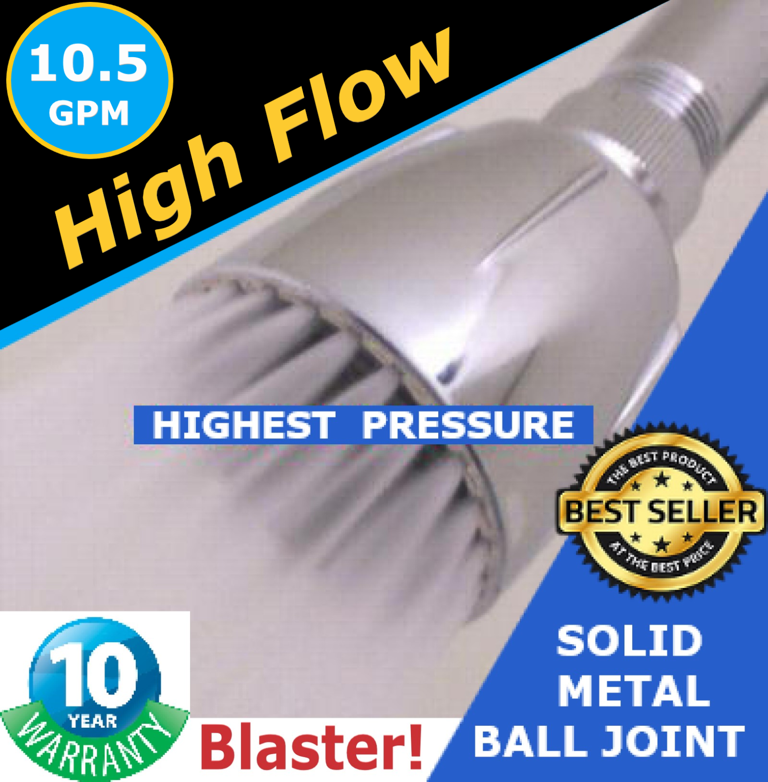 The Super Drencher 10.5 GPM "High Flow" High Pressure Shower Head *Top Seller*