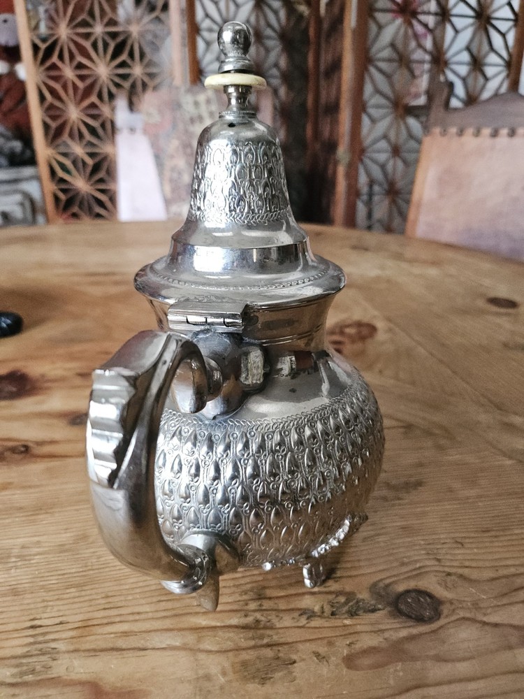 Antique Middle Eastern Moroccan Silver Plated Tea Coffee Pot Signed