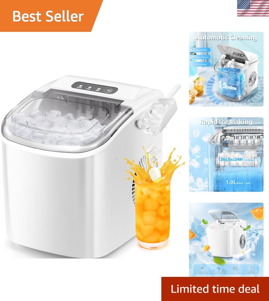 Efficient Portable Ice Machine - 1L Capacity, Automatic Cleanup, Energy-Saving