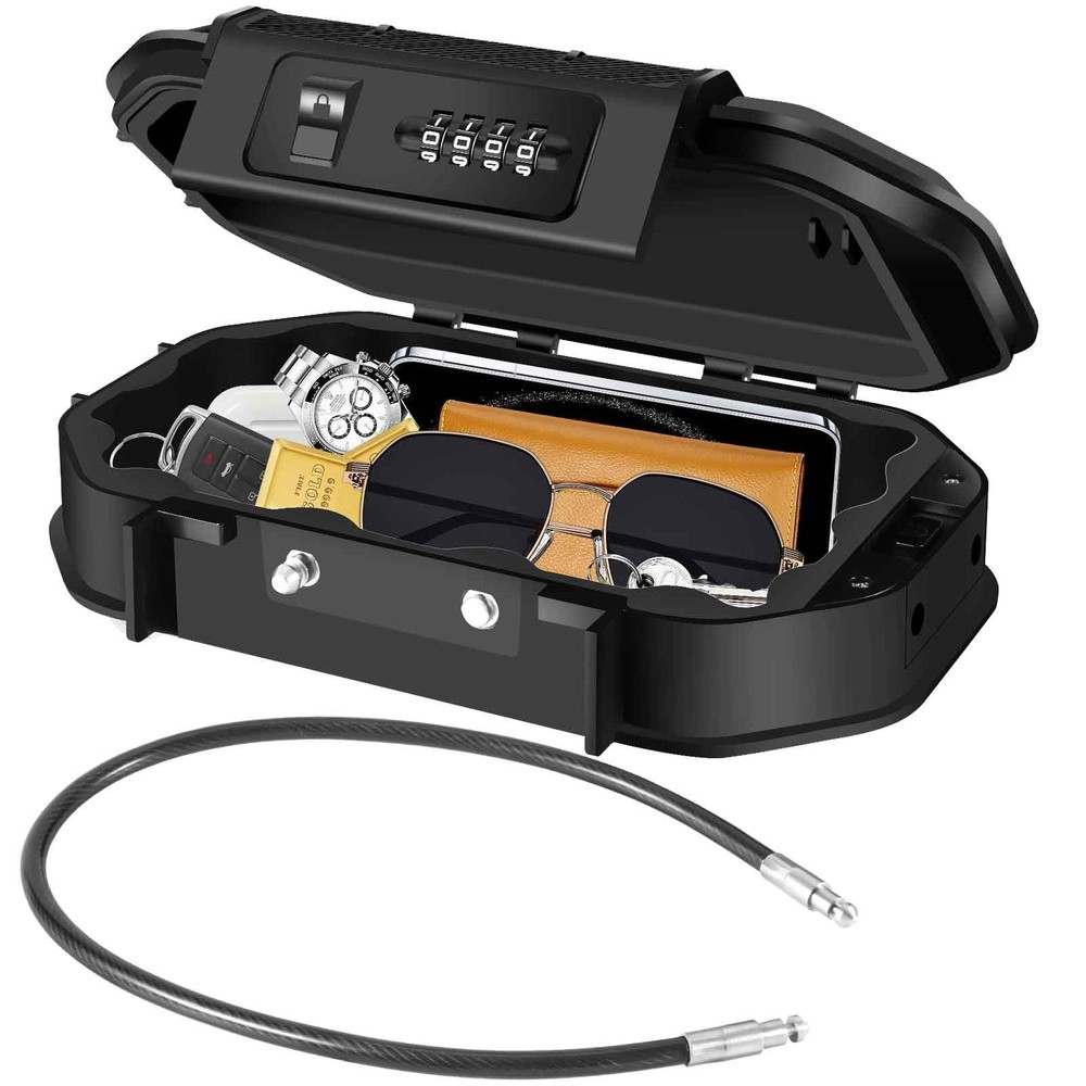 Waterproof Lock Box Portable 4-Digit Combination Safe Boxes with Removable Cable