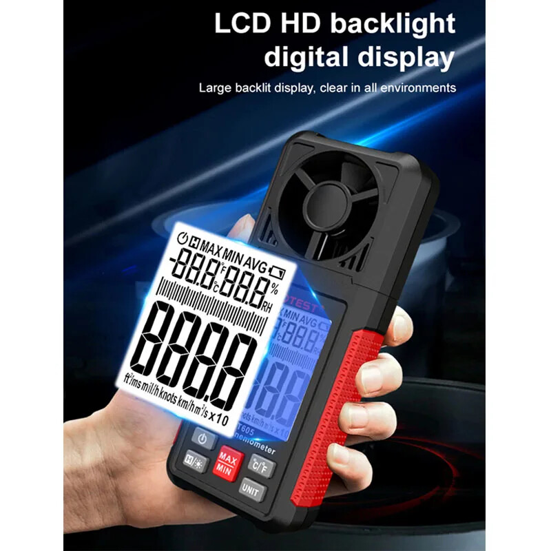 Digital Anemometer Waterproof Wind Speed Gauge Meter Measures Wind Temperature