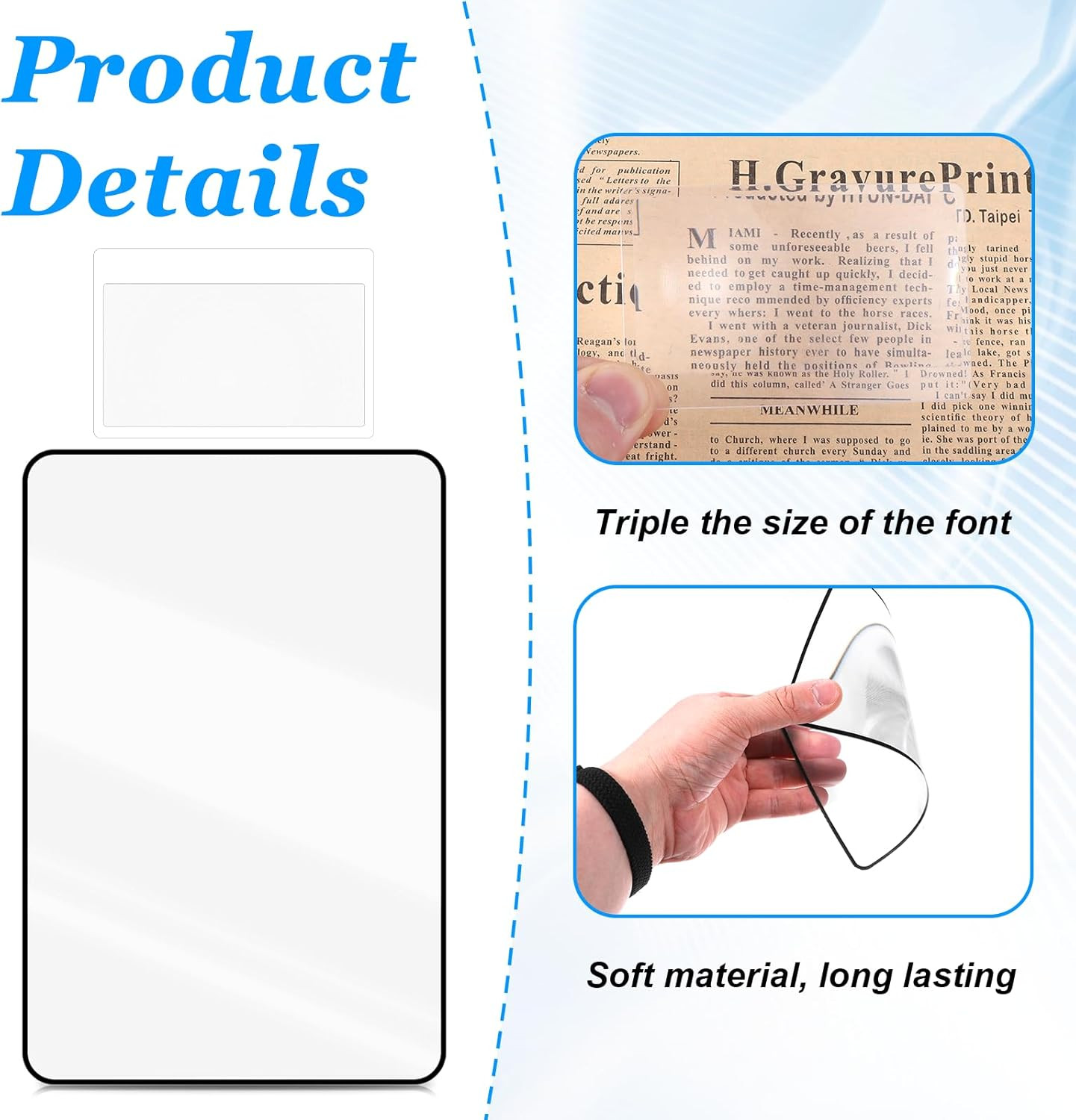 4PCS 3X Magnifying Sheets for Reading, Ideal for Seniors and Small Print