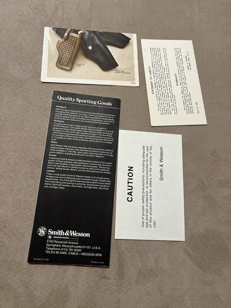 Factory Original Smith & Wesson N Frame Paperwork Set S&W - No Manual