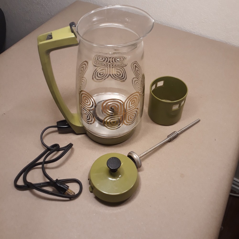 SUNBEAM COFFEEMASTER PERCOLATOR GREEN GLASS P-BT Missing Push Button On Handle