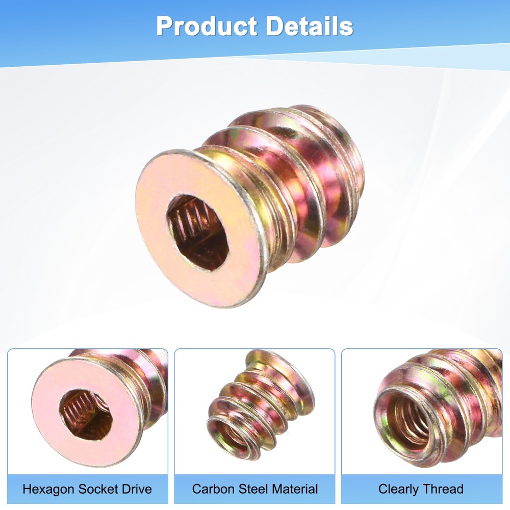 20-Pack Threaded Inserts for Wood, M4x10mm Threaded Insert Nuts [Gold Tone]