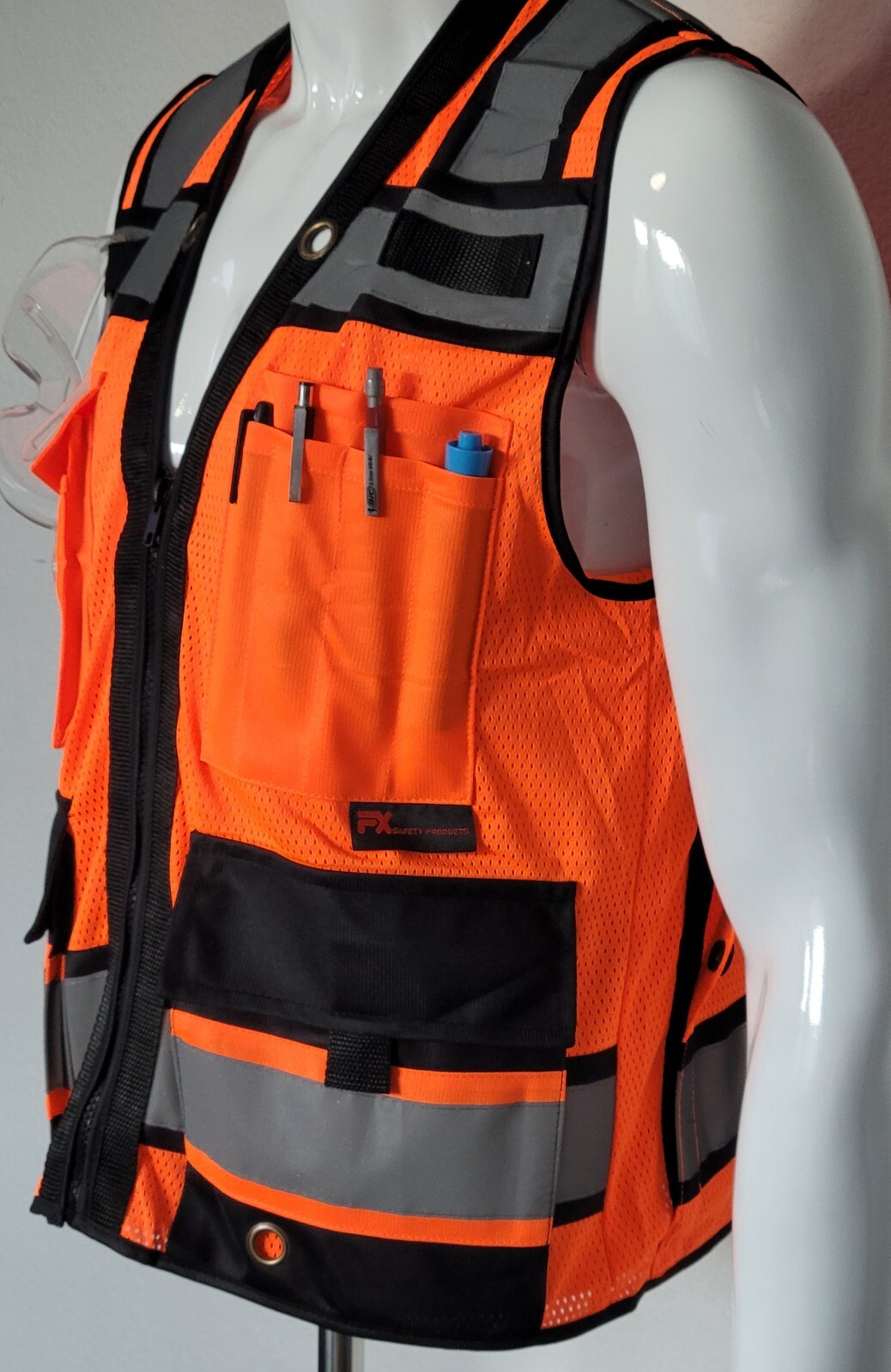 FX Heavy Duty Surveyors Safety Vest with Zipper, Large Plan Pocket
