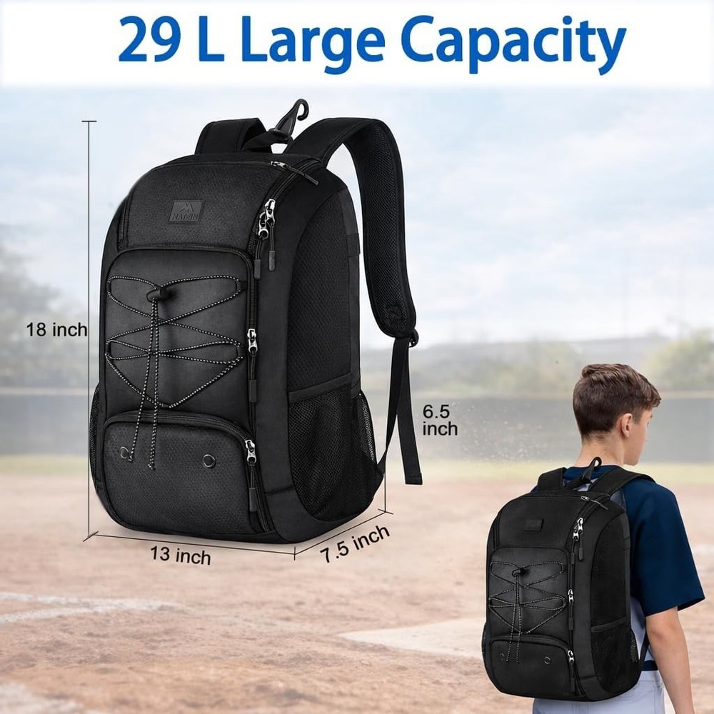 Lightweight Baseball Backpack with Shoe Compartment - 29L Accommodating Design