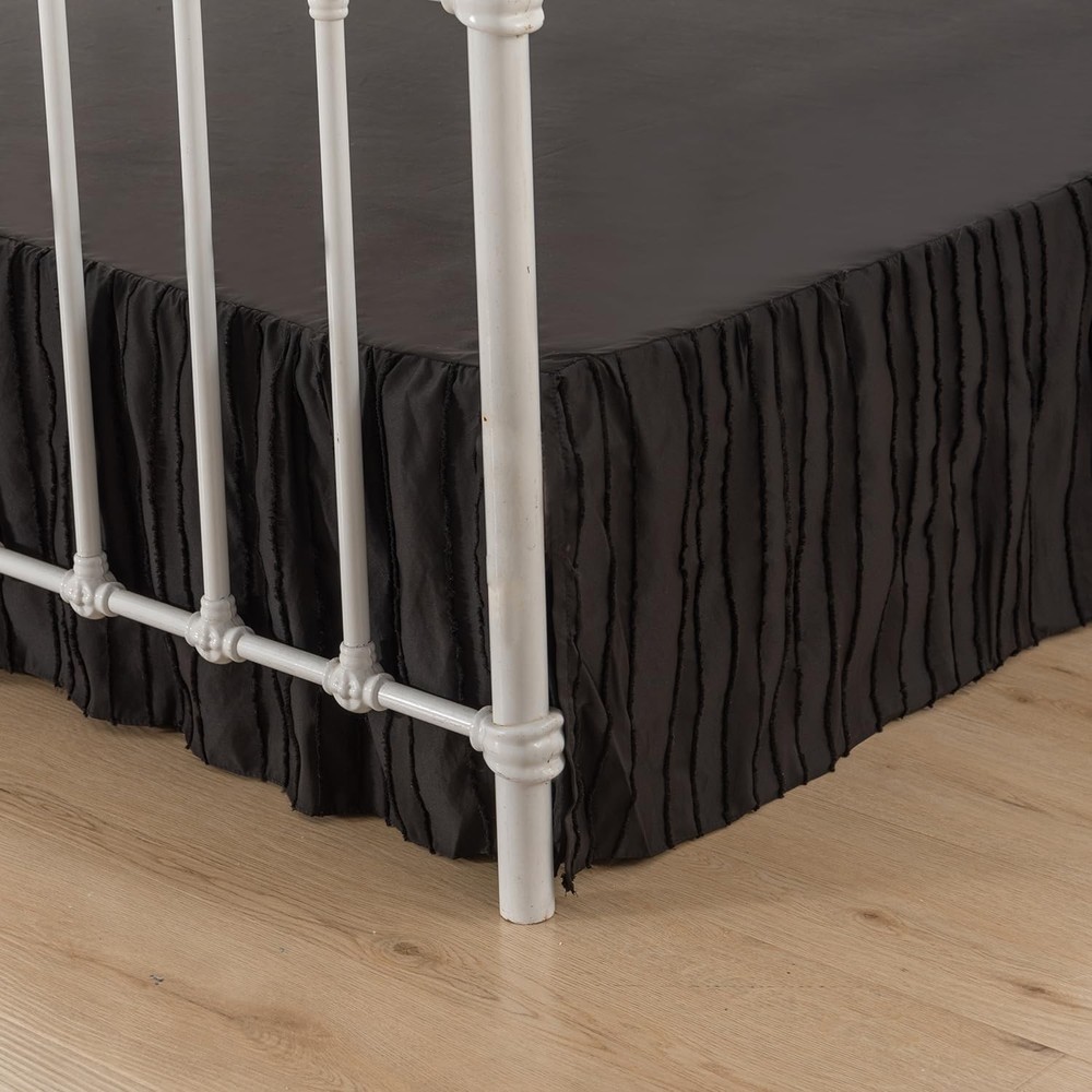 King Size Ruffled Bed Skirt 18" Drop Split Corner Striped Boho Tufted Platform