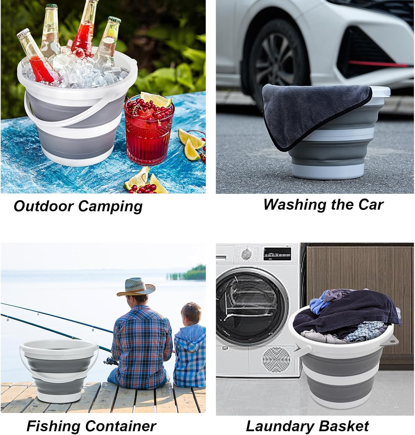 Collapsible 1.3 Gallon Water Bucket Foldable Portable for Cleaning & Outdoor Use