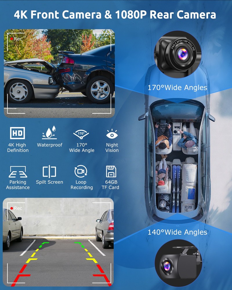 10.26" Touch Screen Wireless Apple Carplay Portable Car Stereo Android Auto DVR