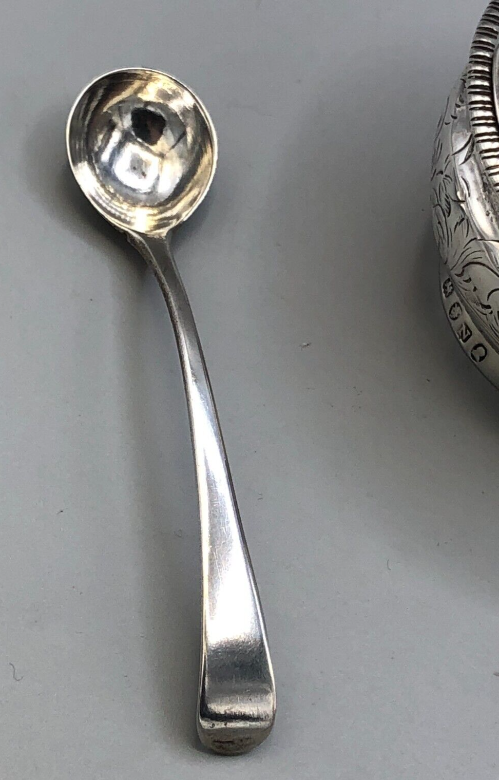 Antique Sterling Silver small Sauce Dish with Spoon, London England, circa 1798