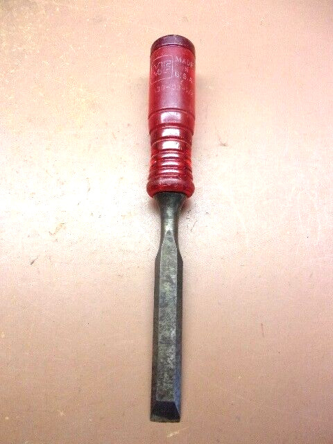 MILLERS FALLS 1430 1/2" Permaloid Red Handled Chisel 7" Long VG Cond & SHARP!!