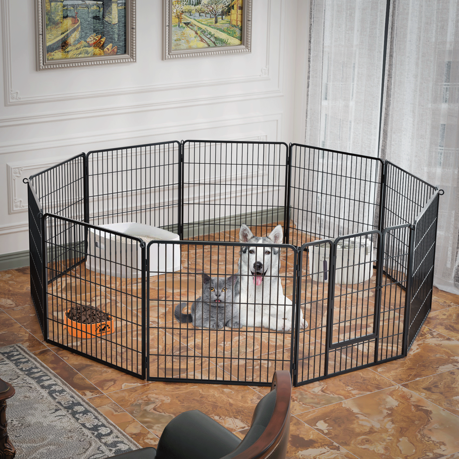 31" Portable Dog Playpen 10 Panel Heavy Duty Metal Exercise Fence Kennel w/Doors