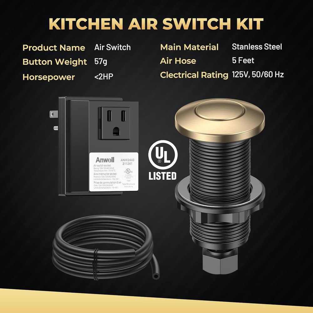 Champagne Bronze Garbage Disposal Air Switch Kit Wireless Button