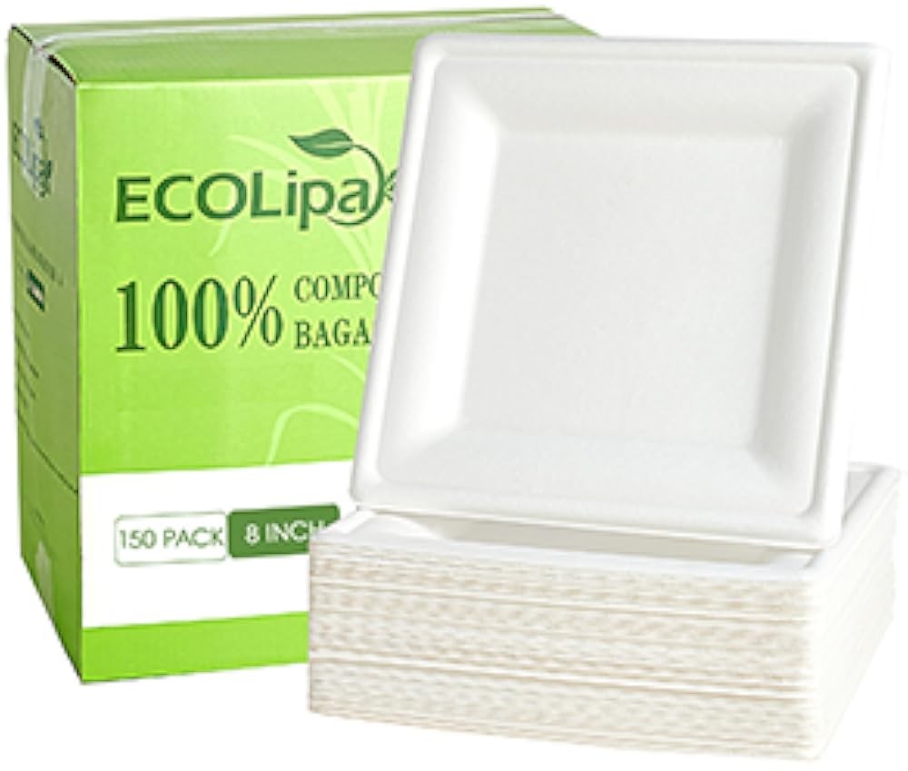 150 Piecs Square Paper Plates, 8-inch postable Disposable