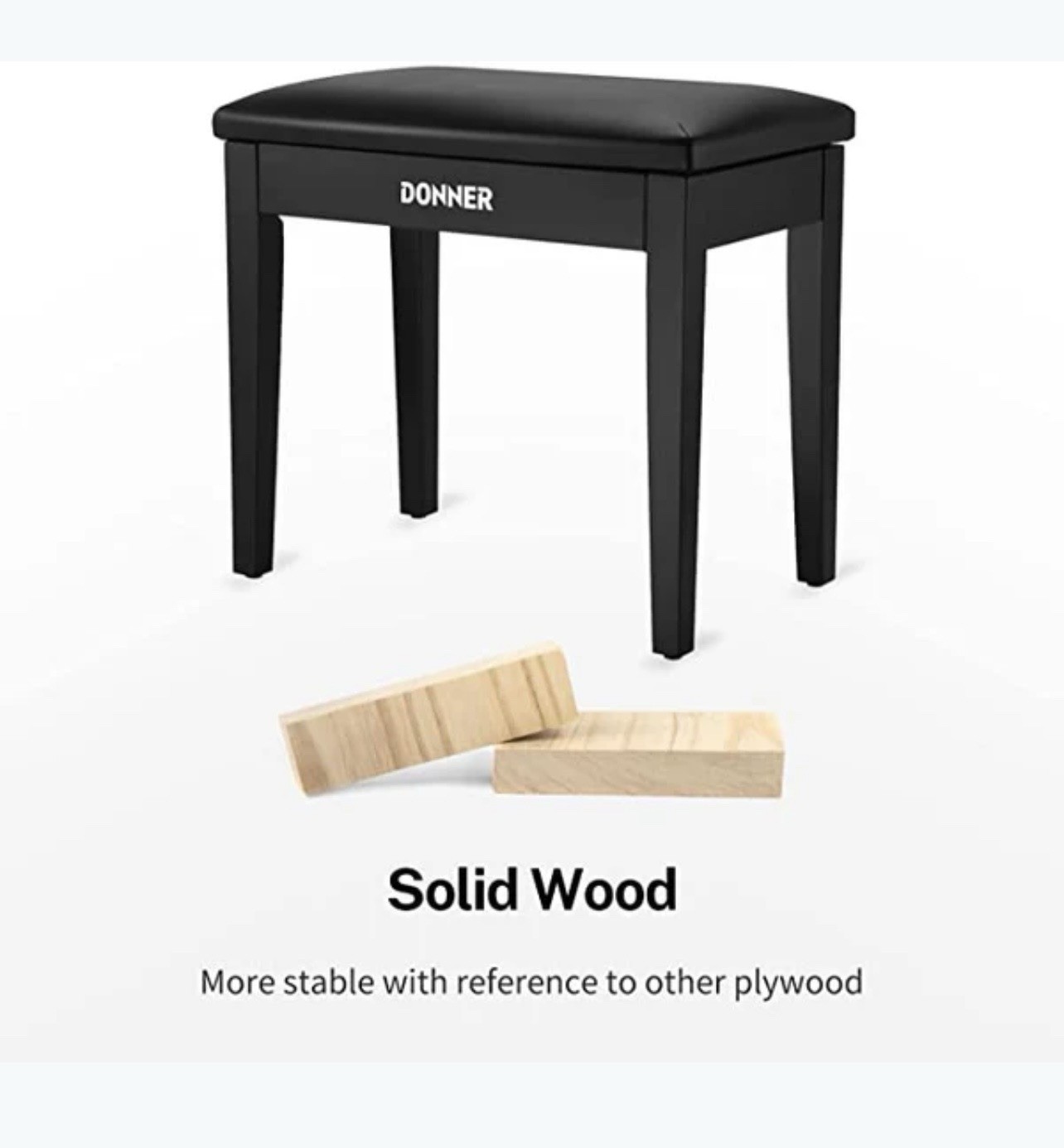 Beautiful Donner Piano Bench with Storage, Solid Wood DKB-10, Black