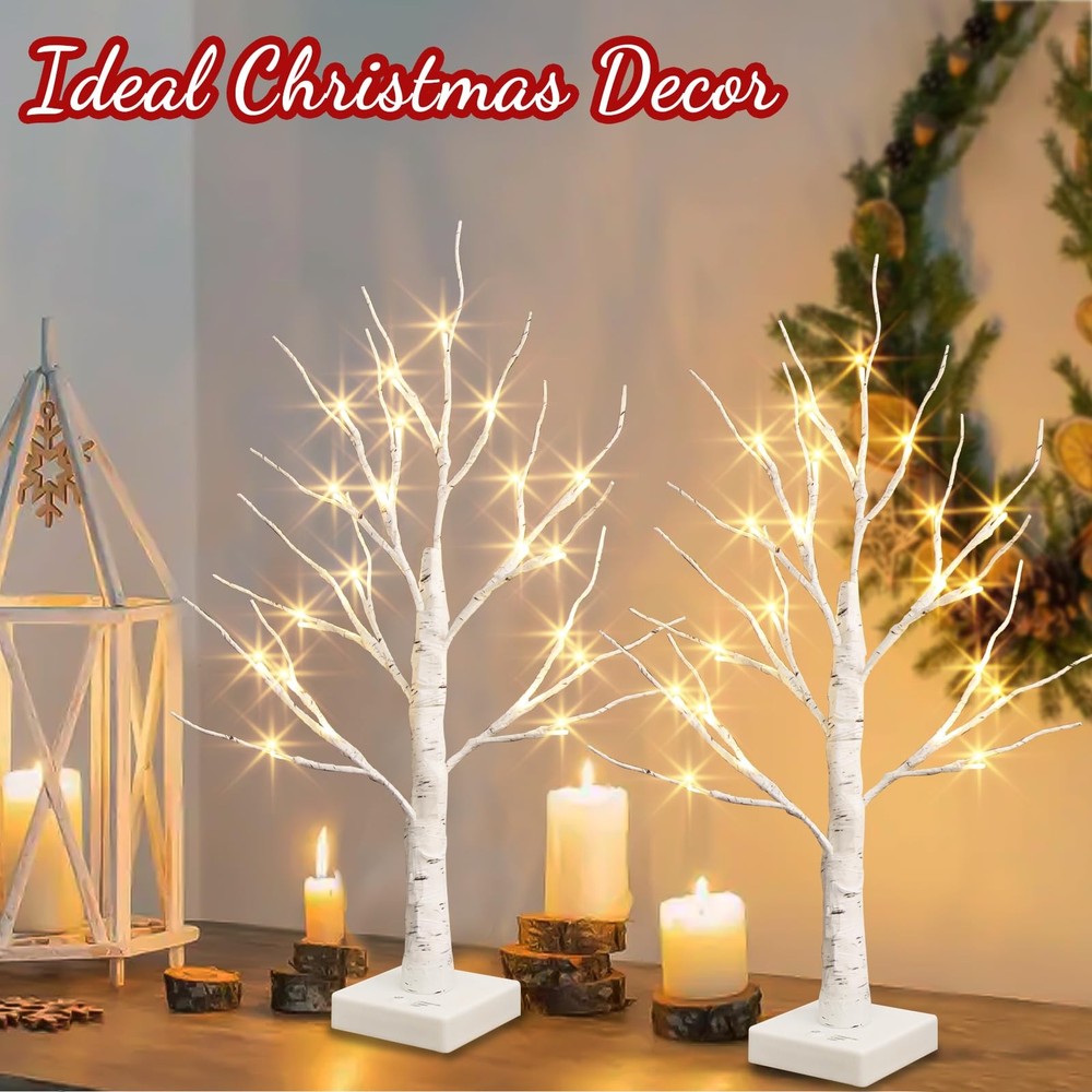 Christmas Decorations 2 Pack Lighted Birch Tree, Artificial Tree with 24 LED ...
