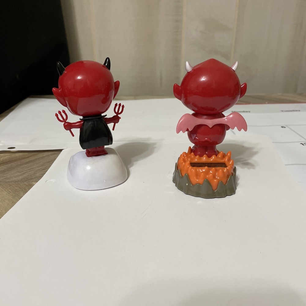 2solar Powered Dancing Bobble Head Characters, The Devil With Pitchfork And...