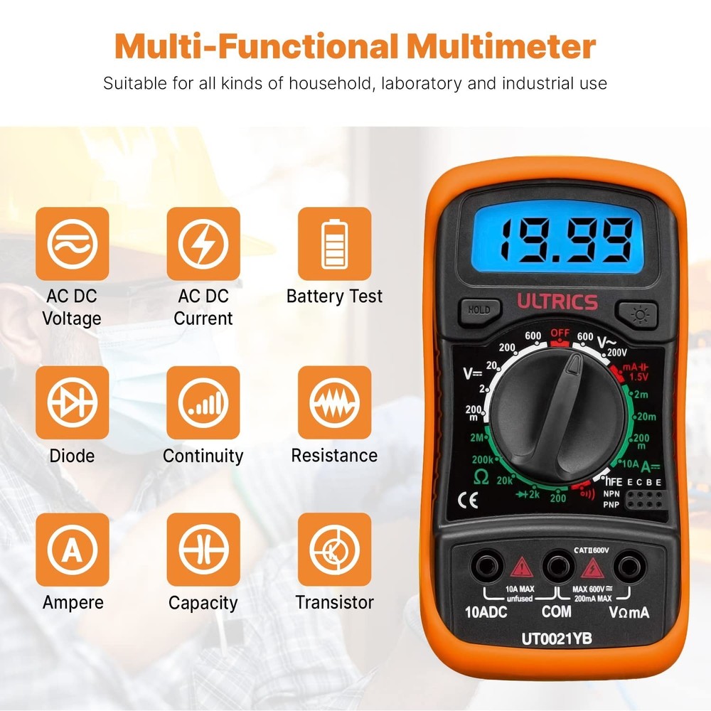 Multipurpose Digital Tester - Voltmeter, Ammeter, Ohmmeter with Safety Features