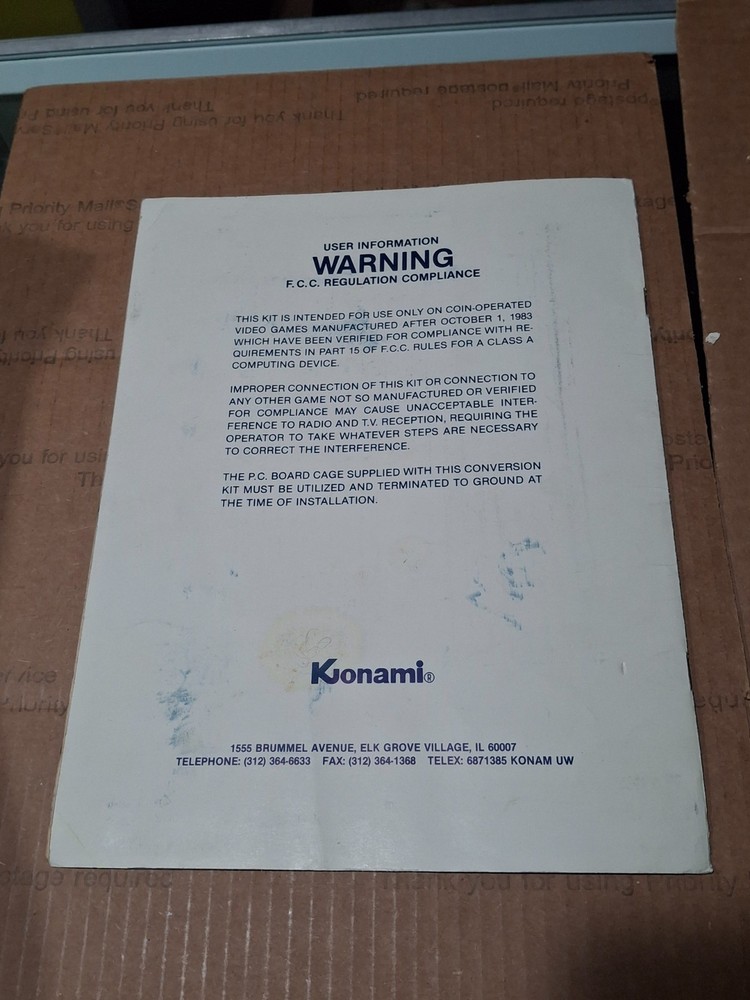 Konami Rush N Attack Arcade Video Game Operation Maintenance Service Manual