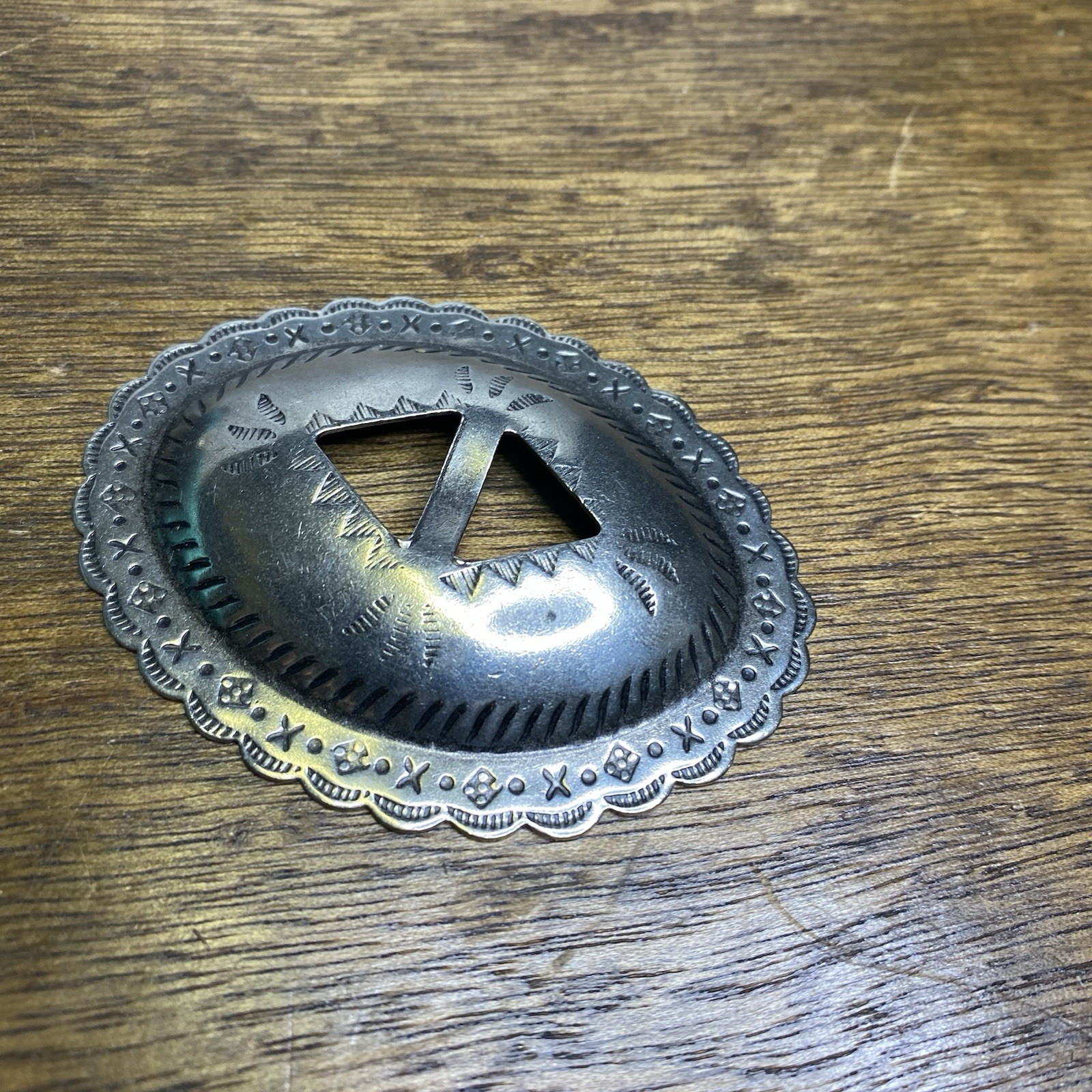 Concho Southwestern Antique Silver Engraved Oval Western Bolo Tie