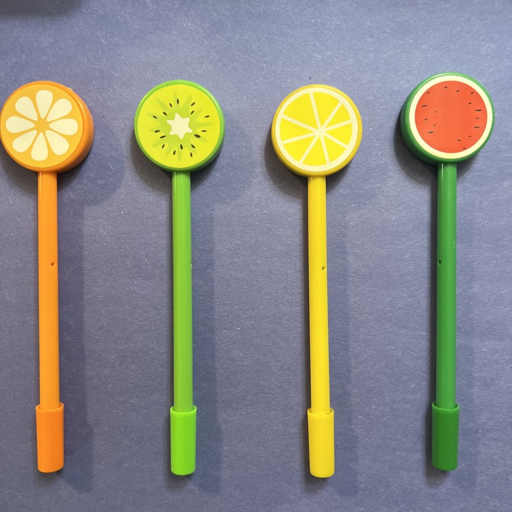 4 Fruit Shaped Black Felt Tip Pens