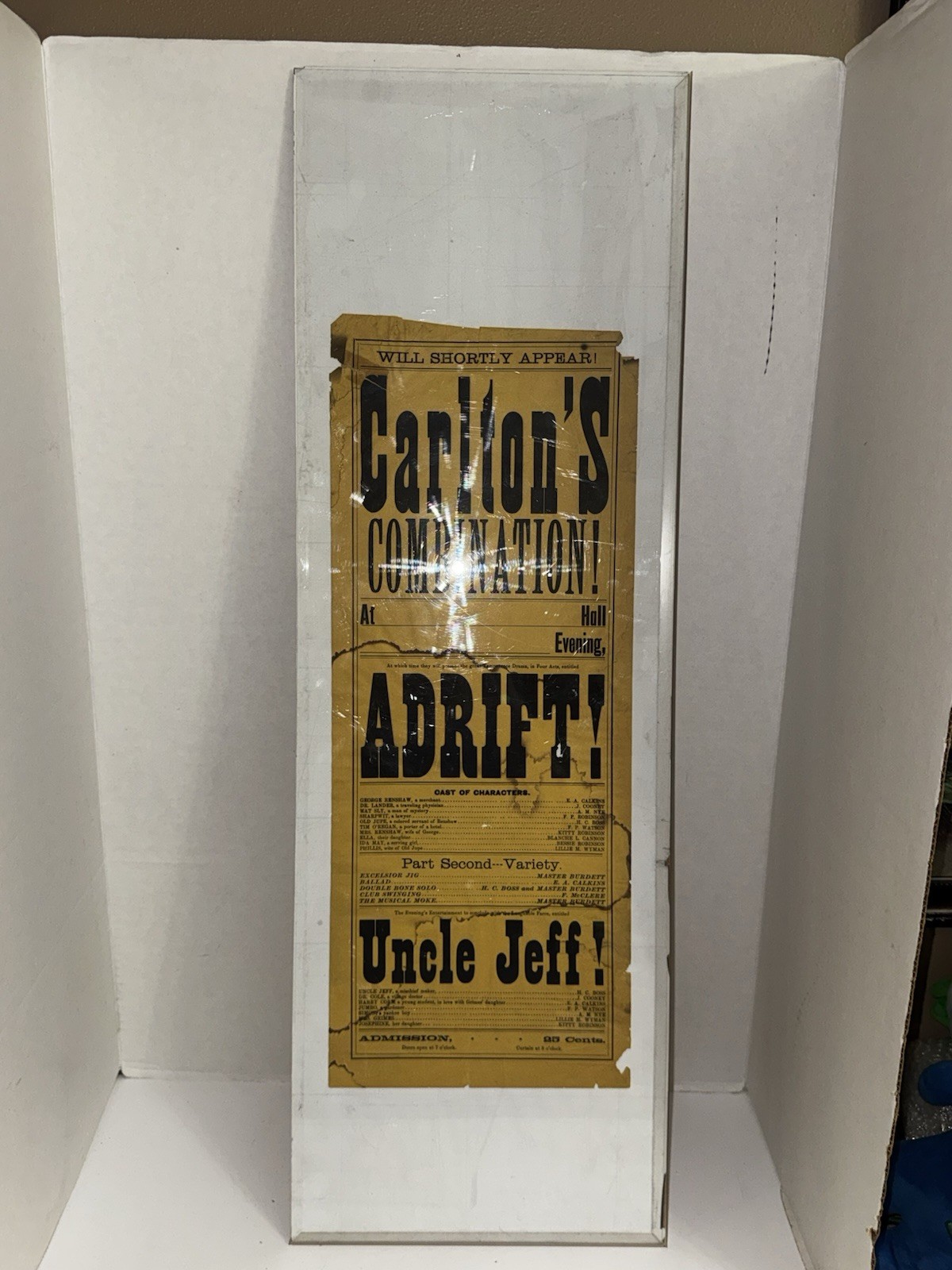 Antique 1880s Carlton’s Combination Adrift Uncle Jeff Theater Broadside Poster